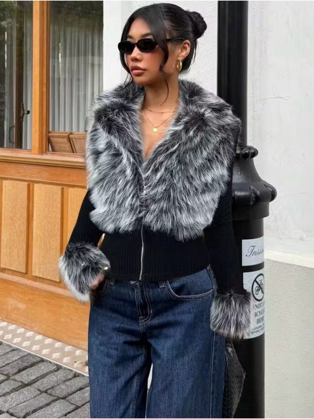 Othr Black Jacket with Gray Faux-Fur Collar & Cuffs